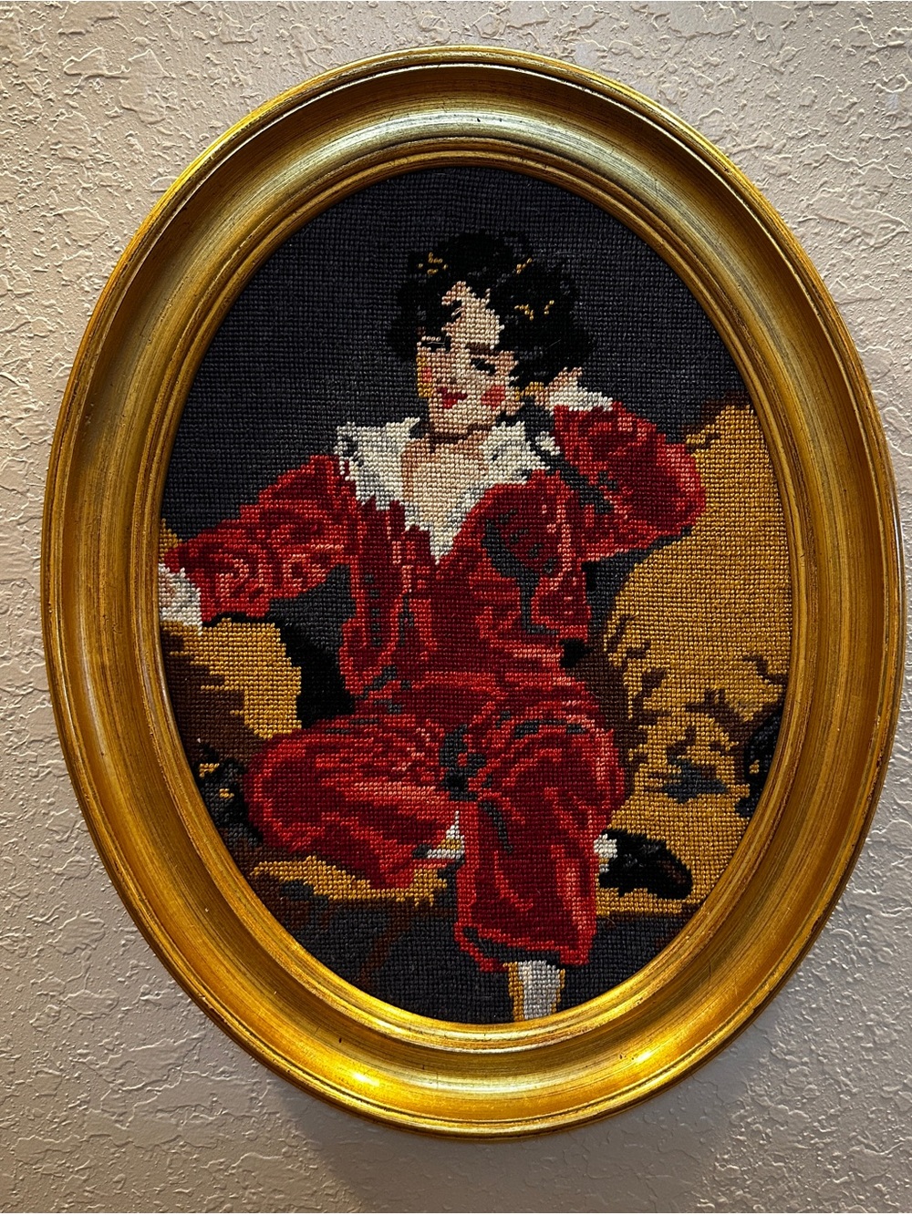 Vintage framed needlepoint of "The Red Boy" (Master Lambton)